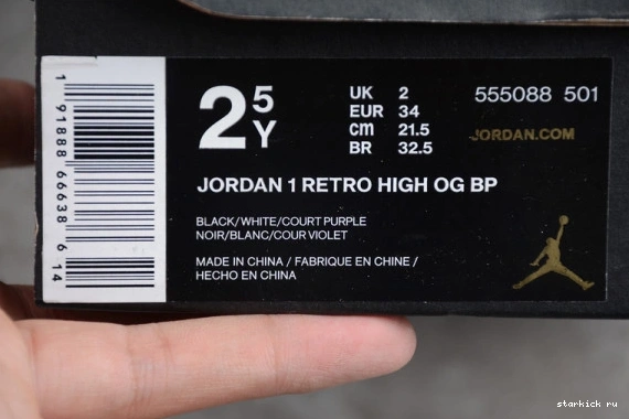 Retro Kid Jordan 'Court  1 OG Air Kids 555088-501 Purple' High 555088-501 0418